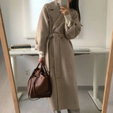 Winter New Women's Casual Woolen Blend Trench Coat Oversize Long Coat With Belt Women Wool Coat Cashmere
