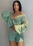 Casual Knitting Top and Shorts Matching 2PC