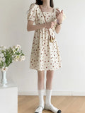 Japan Style Printing Square Collar Short Puff Sleeve Party Floral Mini Dress Elegant Evening Summer 2023 Women