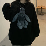 Street Winter Sweatshirt Woman Kawaii Rabbit Pattern Warm Loose Pullover Stylish Casual Hip Hop Hoodie
