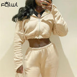 Streetwear 2 Two Piece Set Tracksuit Women Outfit Long Sleeve Zipper Crop Top Baggy Pants Suits White Soprty Matching