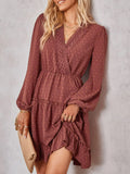Dot Lace Trim Surplice Tiered
