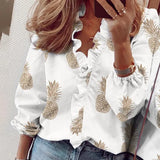 Boho Floral Print Slim Shirt Office Lady Retro Tops Women Casual Short Sleeve Sexy V-neck Ruffles Blouse 2022