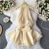 And Summer 2025 New Products Hanging Neck Bare Back Texture Crippling Poneng Dress To Close The Waist Tie Sweet Holiday
