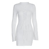 Toloer New Fall 2023 Women's Front Lace With Sexy Leaky Chest Solid Color Round Collar Long Sleeve Wrapped Hip