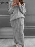 Autumer Winter Knit Pullover Crew Neck Long Sleeve Top Two Piece Sets Sweater Women Skirt Chic Pulls Korean Elegant