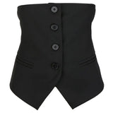 Women Black Button Split Joint Asymmetrical Loose Fit Vest New Sleeveless Fashion Tide Spring Autumn 2023
