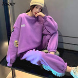 Casual Sports Suits Women High-end Sportswear Suits Korean Loose Fashion Round Neck Sweatshirt Sweatpants 2 Piece