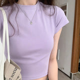Splicing Design Feel Bottom Shirt Spring And Autumn New Loose High Waist Thin Short-Sleeved T-Shirt Blouse-Outfit