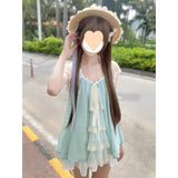 / Single-Piece Lace Mesh Spliced Bow French Top + Tight Waist White Short Skirt Set