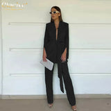 Autumn Green Pleated Pants Set Bodycon Slit Trosuer Suits Fashion Lace-Up Long Sleeve Blazer 2 Piece Sets Womens