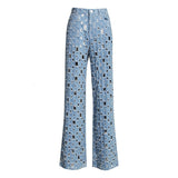 Hollow Out Wide Leg Pants For Women High Waist Ripped Hole Autumn Denim Trousers Female Fashion Clothing