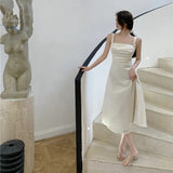Elegant Midi Dresses Women Korean Fahion Sleeveless Sweet Casual Dress Females Chic Evening Party Dresses 2021