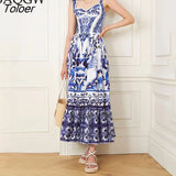 Women Vintage Floral Fashion Flare Sleeveless Flowy Chiffon Maxi Long Luxury Party Dresses Lady Largo Party Dance Vestidos