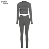 Sisterlinda Women Sporty Active Wear Matching Sets Fall Long Sleeve Tops Tees And Leggings 2 Two Piece Workout Outfits