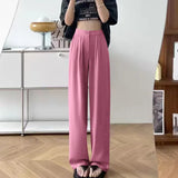 Toloer Leg Pants Female Spring And Autumn High Waist Loose Large Size Pants Hanging Sense Camel Color Autumn Thin Narrow Version Straight Pants Suit Pants-Outfit