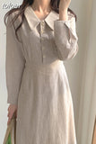 Autumn 2023 Woman Dress Girls Party Female Vintage Dress Plaid Buttons Long Sleeve Women Dresses Long Shirt Robe