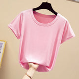 Popular Light Thin High Elastic Fashion Casual Round Collar Short Sleeve T-Shirt Brand High Quality Pure Cotton Women'S