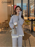 Winter Knitted Sweater Pant Sets Women Fashion O Neck Tops & High Waist Wide-Legged Pants Suits Female Solid Sporty