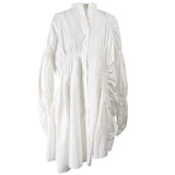 White Drawstring Spring Dress For Women Stand Collar Long Sleeve Casual Loose Dresses Female Fashionable New