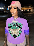 Summer Clothes Streetwear Short Sleeve Crop Tops Women 2022 O Neck Feather T Shirts Tees Female Black Graphics T