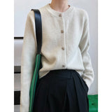 Women's Soft Waxy Love Button Up Knitted Cardigan Autumn Round Neck Short Sweater