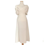 V-neck Slim Waist Women Dress Elegant Puff- Sleeve White Female A-line Dress 2023 Summer Party Vestidos Femme Maxi