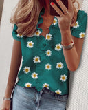 New Design Womens Tops And Blouses Streetwear Floral Print V-neck Short Sleeve Women Shirts Plus Size Office Blouse