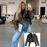 Toloer And Autumn New Women's Dress Washing Leather Grinding Old Motorcycle Casual Solid Color Jacket Leather Clothing Women-Outfit