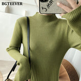 Elegant Warm Half Turtleneck Ladies A-Line Sweater Dress Full Sleeve Slim Waist Women Knitted Mid-Calf Vestidos