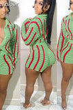 Striped Knitted Sweater Cardigan and Shorts Two Piece Set Women Clothing Fall 2023 Fashion Matching Sets