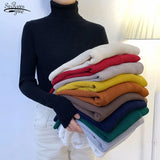 Women Pullover Turtleneck Sweater Autumn 2022 Long Sleeve Elastic Korean Simple Basic Jumper Pull Femme Solid Color Tops