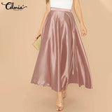 Elegant High Waist Satin Skirts 2022 Fashion Women's Party Maxi Skirt Casual Solid Color Loose A-line Skirt