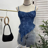 Shoot 辣tie Bra Irregular Sling Sling Vest Slimming Print Mesh Sleeveless Top
