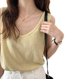 U-Collar Clavicle Loose Vest Women Wear Sleeveless T-Shirt In Summer 2023-Outfit