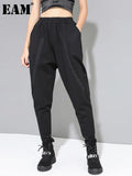 High Elastic Waist Black Split Joint Harem Trousers New Loose Fit Pants Women Fashion Tide Spring Autumn 2023