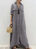 Dresses Woman 2022 Long Shirt Dress Solid Color Cardigan Temperament Lapel Single Breasted Casual Women's Dresses