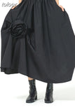 Patchwork Floral Skirts For Women High Waist Folds Temperament Irregular Hem Loose Solid Midi Skirt Female Summer