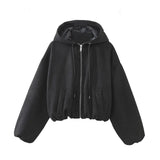 New Suede Texture Effect Short Hooded Jacket 3046833-Outfit