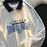 POLO Collar Letters Print Oversized Sweatshirt Women for Teen Girls Harajuku New Spring Korean Kawaii Clothes