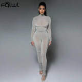 Streetwear Two 2 Piece Set Tracksuit Sweatsuits For Women Outfits Turtleneck Bodysuit Top Ruched Black Pants Matching