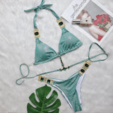 Toloer New Strap Neck Bikini Sexy Shiny Gold Crystal Diamond Swimsuit