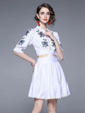 Fashion Designer Runway Summer Embroidery Flower White Dress Women's Half Sleeve Hollow Out Lace Trims Vestidos