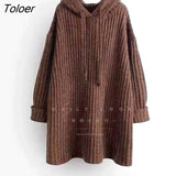 Autumn 2022 New Fashion Drawstring Hoodies Women Knitted Pullover Oversized Medium Long Casual Hooded Sweater Womens