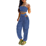 Toloer New Women's Chest Strap Waist Hole Overalls Trouser