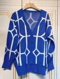 Free Shipping Women's Casual Oversized Cardigan Knitted 2022 Fall New V-Neck Lantern Long Sleeve Single-Breasted Printed