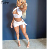 Solid Solid Halter Backless Crop Top Shirt Lace Up Hollow Out Skinny Corset Top Irregular Mini Skirt nTwo Piece Set