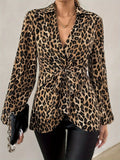 Top 2025 Spring New Leopard Print Tie With V-Neck Temperament Long-Sleeved