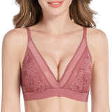 Sexy Wireless Bras for Women Ultra Thin Lace Bralette Deep V Plunge