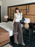 Xixi 2025 Autumn White Standard Temperament High-Waisted Wool Leisure Straight Legs Casual Trousers Women